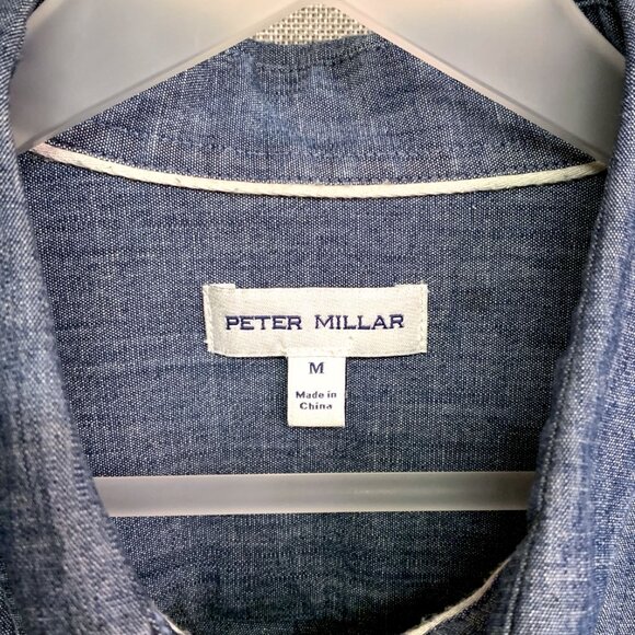 Peter Millar Tamworth Chambray Cotton Sport Shirt Color Indigo - NWT - Picture 5 of 6
